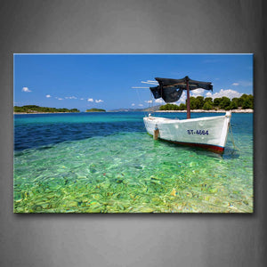 Boat Over Light Green And Blue Bay Fresh Beautiful Wall Art Painting The Picture Print On Canvas Seascape Pictures For Home Decor Decoration Gift 