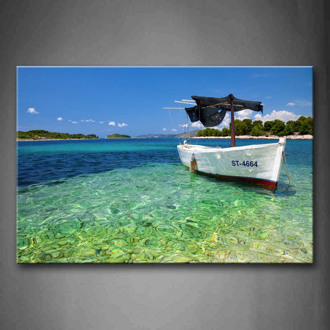 Boat Over Light Green And Blue Bay Fresh Beautiful Wall Art Painting The Picture Print On Canvas Seascape Pictures For Home Decor Decoration Gift 