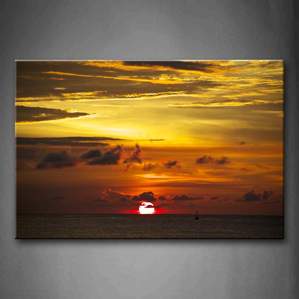 Brown Golden Sky White Sun Is Around Red Glow On Sea  Wall Art Painting The Picture Print On Canvas Seascape Pictures For Home Decor Decoration Gift 