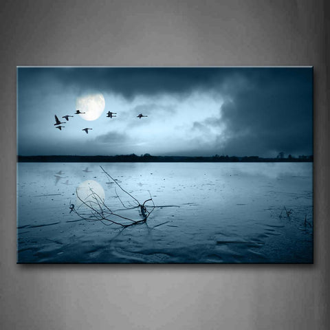 Moon Flying Bird And Its Reflection On Water Wall Art Painting Pictures Print On Canvas Seascape The Picture For Home Modern Decoration 