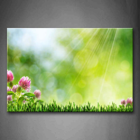Bright Sunbeam Fresh Lawn With Pink Flowers Wall Art Painting The Picture Print On Canvas Flower Pictures For Home Decor Decoration Gift 