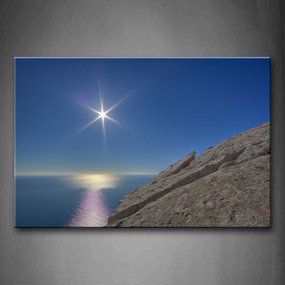 Bright Sun Inpassive Lake And Huge Rock Wall Art Painting Pictures Print On Canvas Seascape The Picture For Home Modern Decoration 