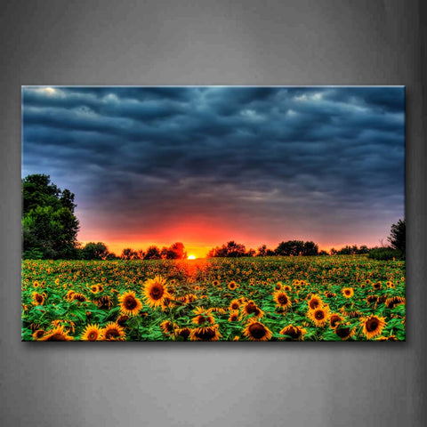 Clouded Sky Slice Of Sunflowers In Field Wall Art Painting Pictures Print On Canvas Flower The Picture For Home Modern Decoration 