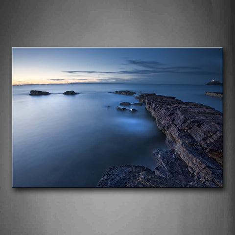 Hueg Rocks Impassive Ocean Bright Sky Wall Art Painting Pictures Print On Canvas Seascape The Picture For Home Modern Decoration 