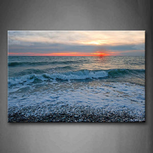 Ocean With Small Waves Bright Sunset Glow Wall Art Painting The Picture Print On Canvas Seascape Pictures For Home Decor Decoration Gift 