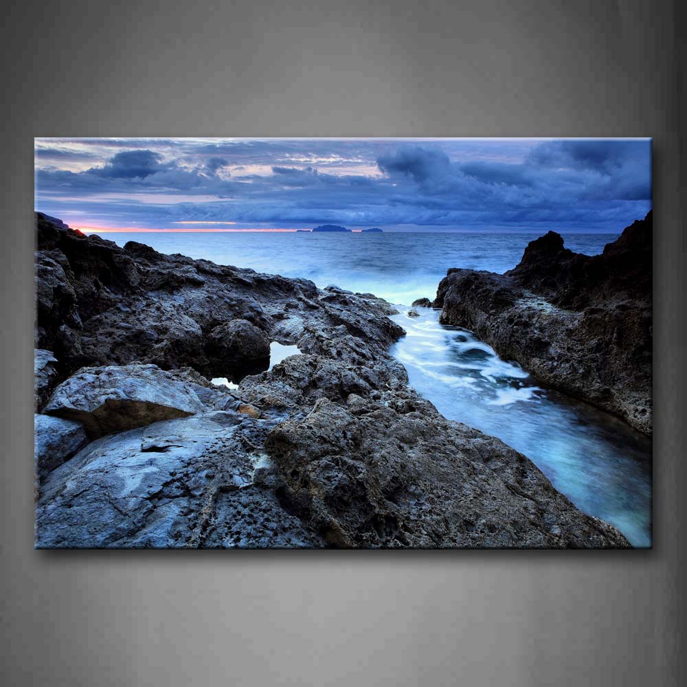 Clear Ocean And Sky Huge Rocks Wall Art Painting Pictures Print On Canvas Seascape The Picture For Home Modern Decoration 