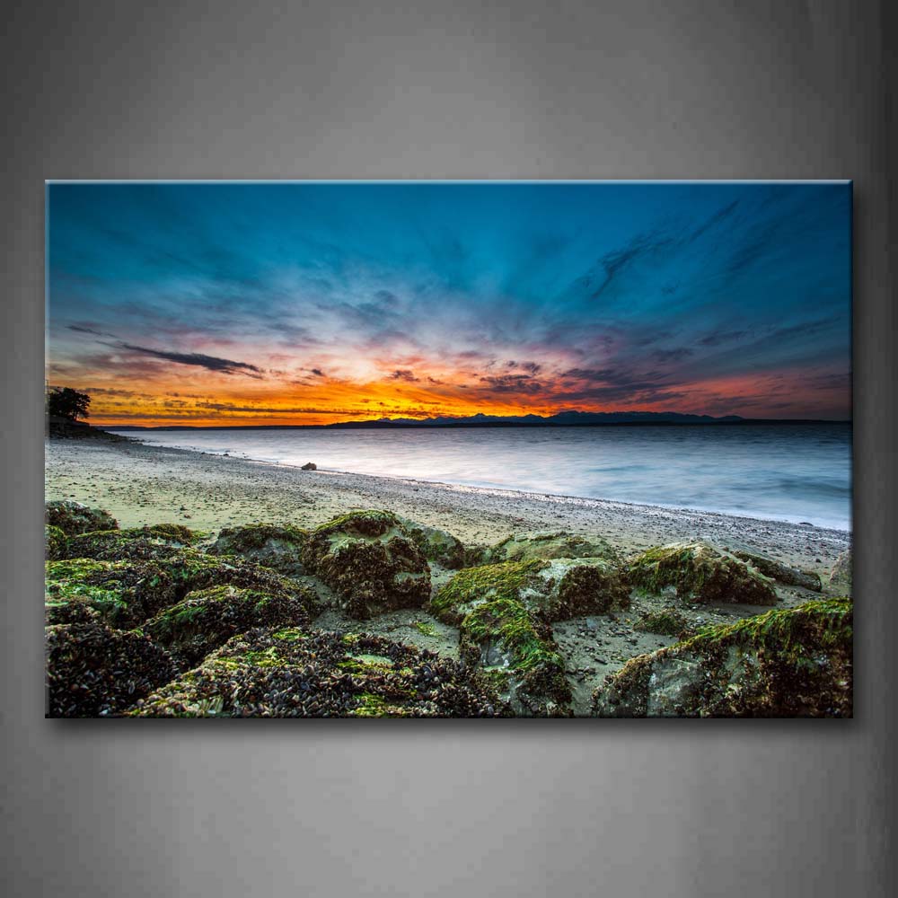 Bright Sunset Sky Moss On Stones Quiet Ocean Wall Art Painting Pictures Print On Canvas Seascape The Picture For Home Modern Decoration 