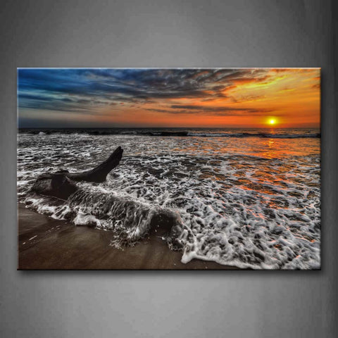 Beautiful Sunset Glow Small Waves In Ocean Wall Art Painting The Picture Print On Canvas Seascape Pictures For Home Decor Decoration Gift 