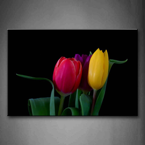 Flowers With Fresh Leaves In Red Yellow And Purple Wall Art Painting The Picture Print On Canvas Flower Pictures For Home Decor Decoration Gift 