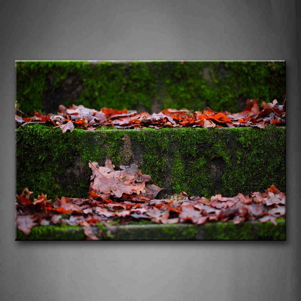 Moss On Stairs And Leaves In Red On Stairs Wall Art Painting Pictures Print On Canvas Landscape The Picture For Home Modern Decoration 