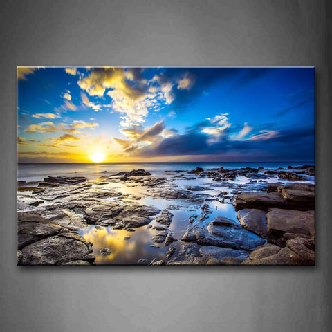 Impassive Ocean Golden Sky With Bright Sun Wall Art Painting The Picture Print On Canvas Seascape Pictures For Home Decor Decoration Gift 