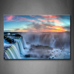 Golden Sky Clear Water And Torrent Waterfalls Wall Art Painting The Picture Print On Canvas Seascape Pictures For Home Decor Decoration Gift 