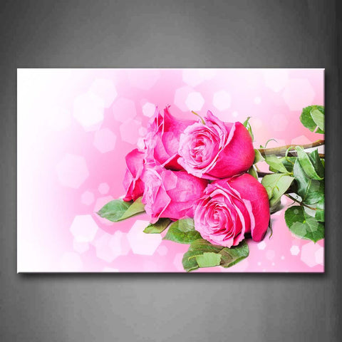 Pink Bunch Of Red Roses With Fresh Leaves Wall Art Painting Pictures Print On Canvas Flower The Picture For Home Modern Decoration 