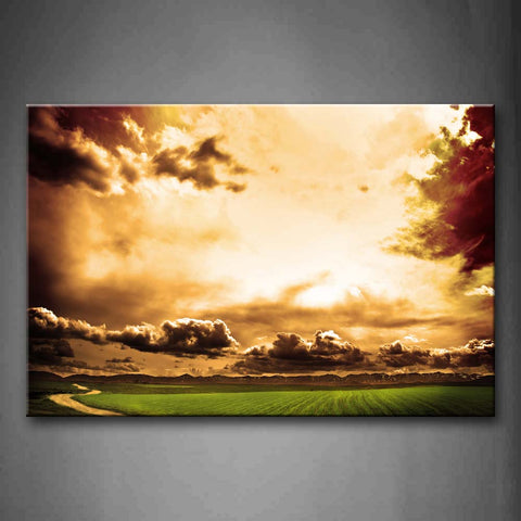 Golden Sky With Many Clouds Above Fresh Field Wall Art Painting The Picture Print On Canvas Landscape Pictures For Home Decor Decoration Gift 