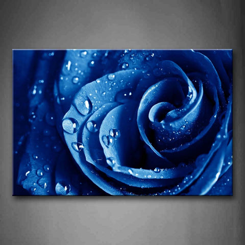 Pretty Rose In Dark Blue With Waterdrops Wall Art Painting Pictures Print On Canvas Flower The Picture For Home Modern Decoration 