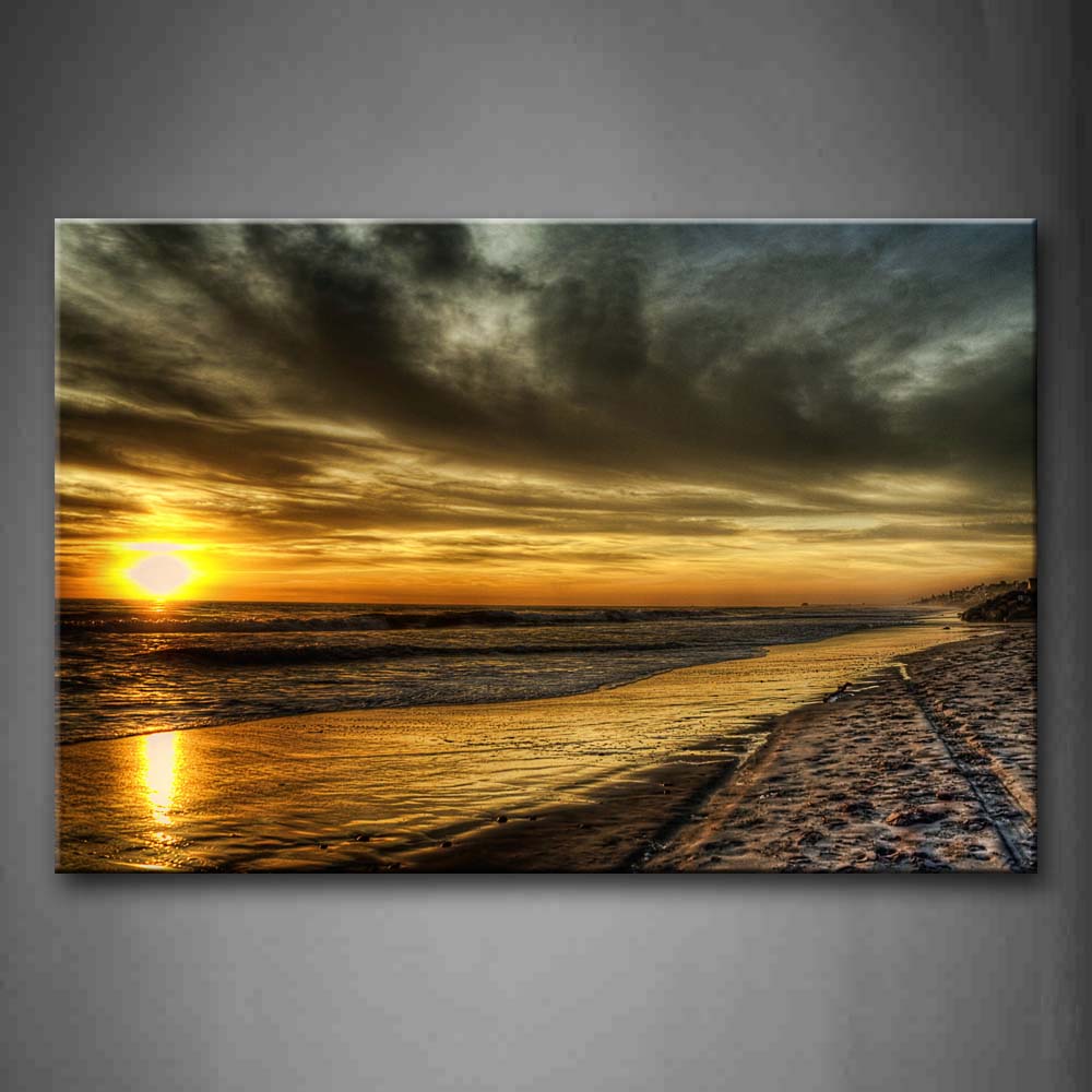 Clouded Sky Bright Sunset Impassive Water Wall Art Painting Pictures Print On Canvas Seascape The Picture For Home Modern Decoration 