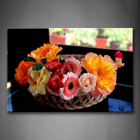 Little Basket With Various Beautiful Flowers Wall Art Painting The Picture Print On Canvas Flower Pictures For Home Decor Decoration Gift 
