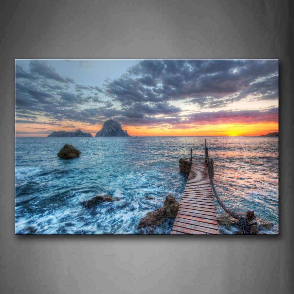 Clear Ocean Golden Sunset Glow Wooden Pier Wall Art Painting The Picture Print On Canvas Seascape Pictures For Home Decor Decoration Gift 