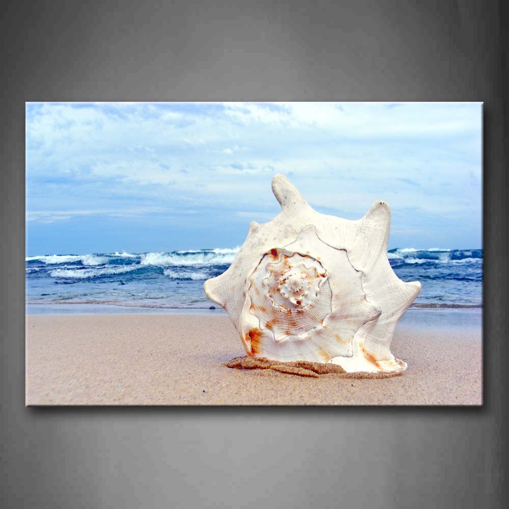 Big Shell On The Beach With Small Waves Wall Art Painting Pictures Print On Canvas Seascape The Picture For Home Modern Decoration 