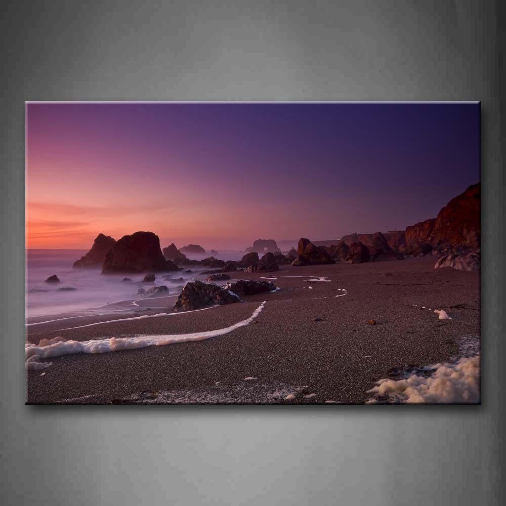 Many Rock On Beach Sunset Glow Wall Art Painting The Picture Print On Canvas Seascape Pictures For Home Decor Decoration Gift 