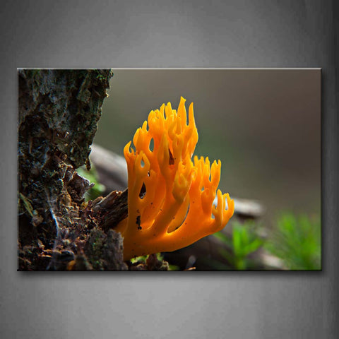 Yellow Mushroom Grow On Rotten Trunk Wall Art Painting The Picture Print On Canvas Flower Pictures For Home Decor Decoration Gift 