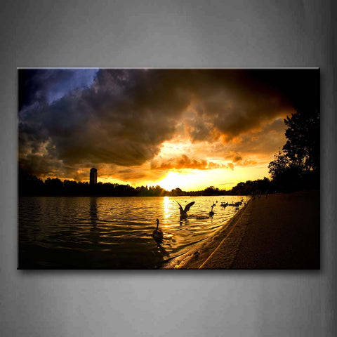 Gooses On Lakeside At Sunset Wall Art Painting The Picture Print On Canvas Seascape Pictures For Home Decor Decoration Gift 