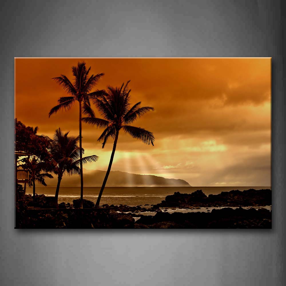 Coconut Trees Grow On Beach Sunset Wall Art Painting The Picture Print On Canvas Seascape Pictures For Home Decor Decoration Gift 