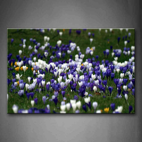 A Group Of White And Purple Flower On Grass Wall Art Painting The Picture Print On Canvas Flower Pictures For Home Decor Decoration Gift 