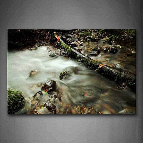 Stream Run On Small Stones Moss Dry Stick On Water Wall Art Painting Pictures Print On Canvas Landscape The Picture For Home Modern Decoration 