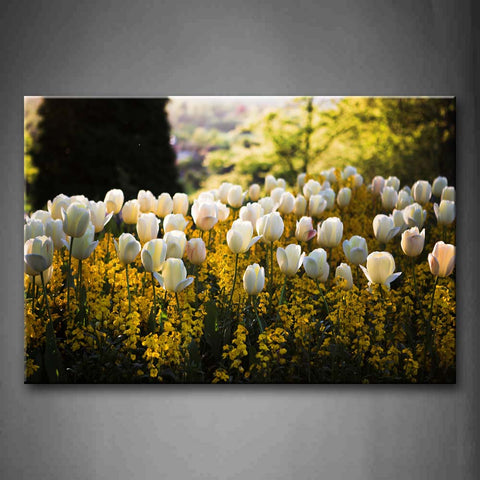 Many White Flowers Over Yellow Flowers Wall Art Painting The Picture Print On Canvas Flower Pictures For Home Decor Decoration Gift 