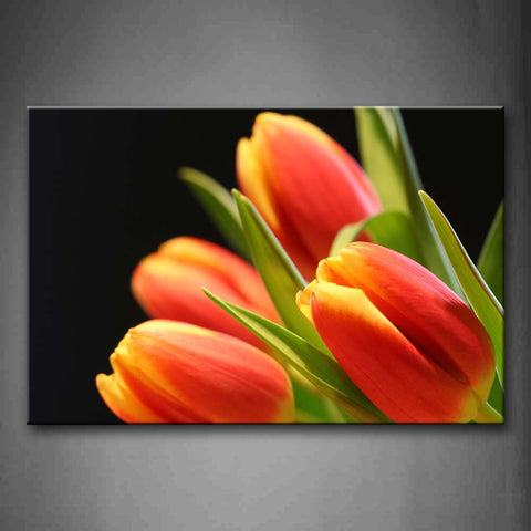 Four Flowers With Leafs Wall Art Painting The Picture Print On Canvas Flower Pictures For Home Decor Decoration Gift 