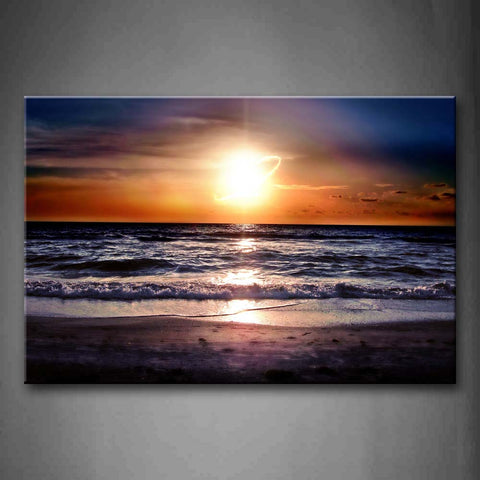 Bright Setting Sun Over Sea Beach Wall Art Painting Pictures Print On Canvas Seascape The Picture For Home Modern Decoration 