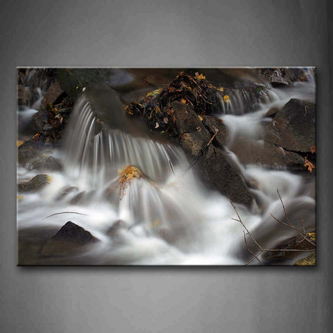 Stream Run On Stones Dry Leafs Wall Art Painting Pictures Print On Canvas Landscape The Picture For Home Modern Decoration 