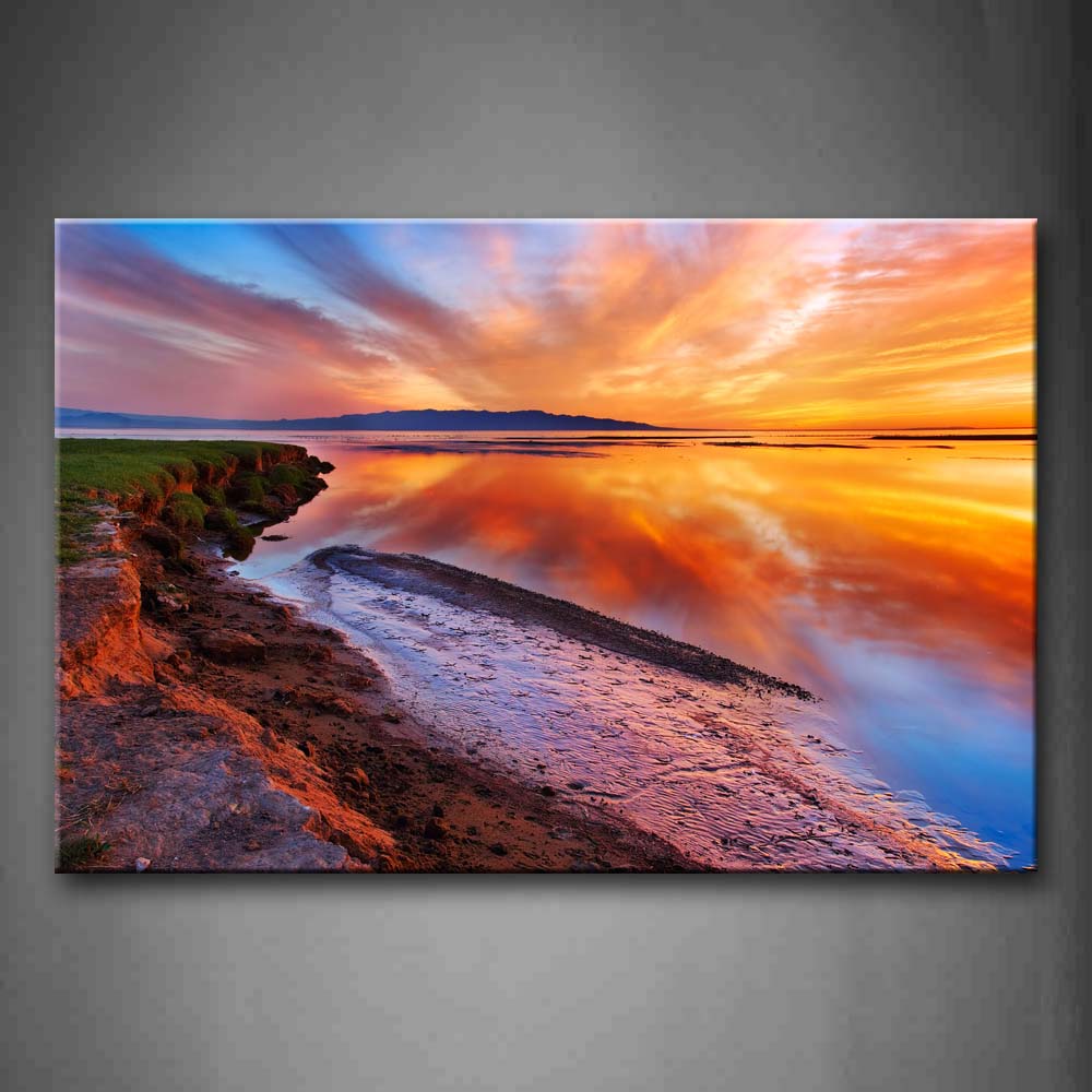 Orange Sunset Glow Reflect On Lake  Wall Art Painting The Picture Print On Canvas Seascape Pictures For Home Decor Decoration Gift 