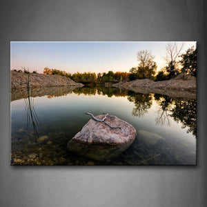 A Big Is Stone In Clear Pool Trees Reflect On Water Wall Art Painting Pictures Print On Canvas Landscape The Picture For Home Modern Decoration 