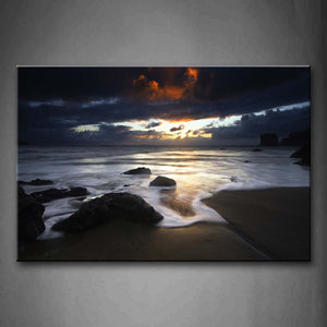 White Water On Beach Dark Sky Wall Art Painting Pictures Print On Canvas Seascape The Picture For Home Modern Decoration 