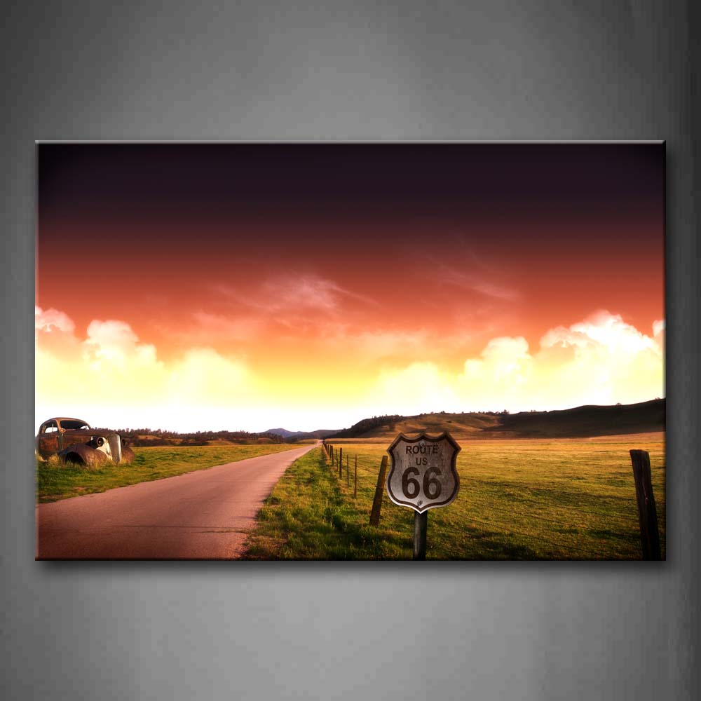 Car Near Long Path Green Field Wall Art Painting Pictures Print On Canvas Landscape The Picture For Home Modern Decoration 