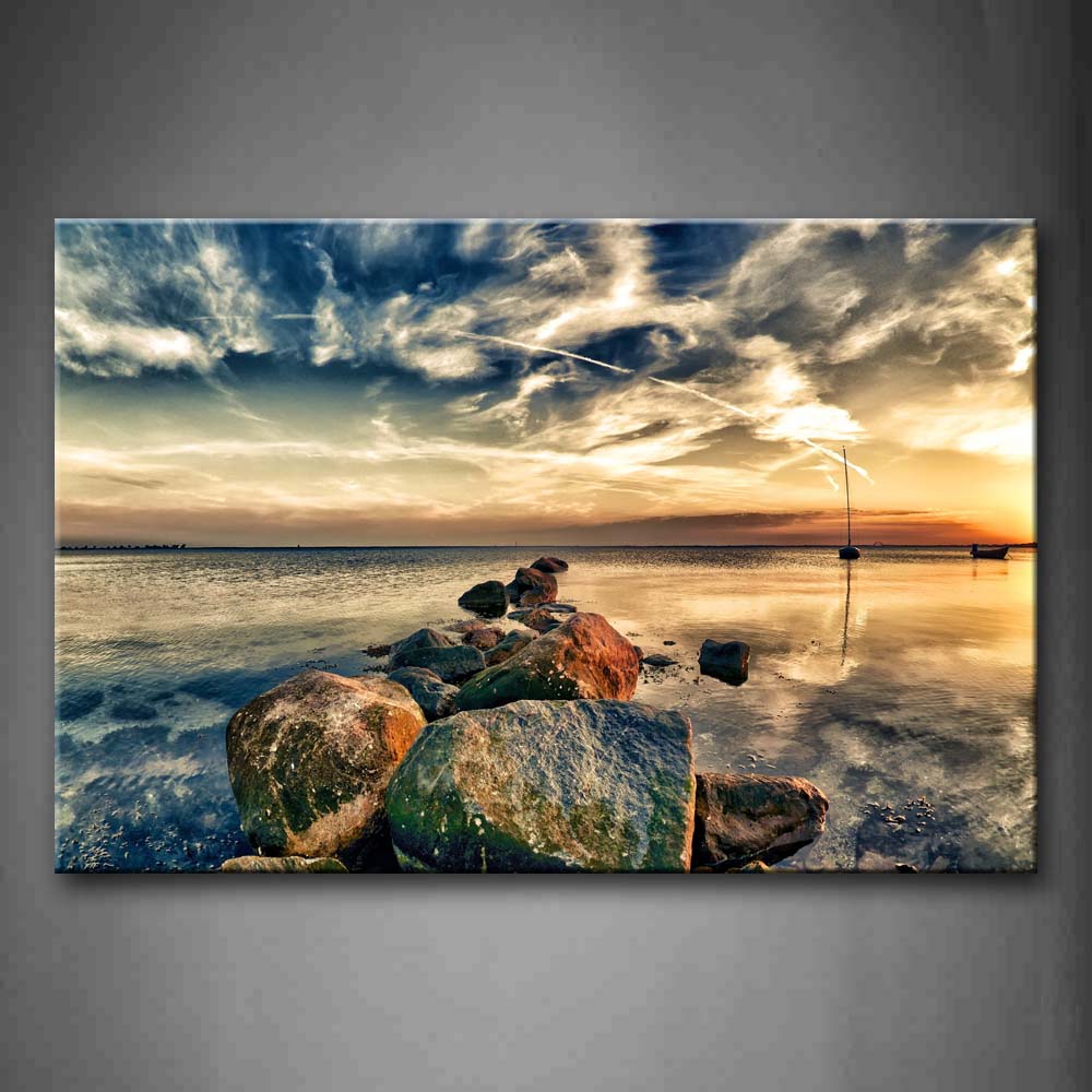 Stones On Shallow Sea Sunset Glow Wall Art Painting Pictures Print On Canvas Seascape The Picture For Home Modern Decoration 