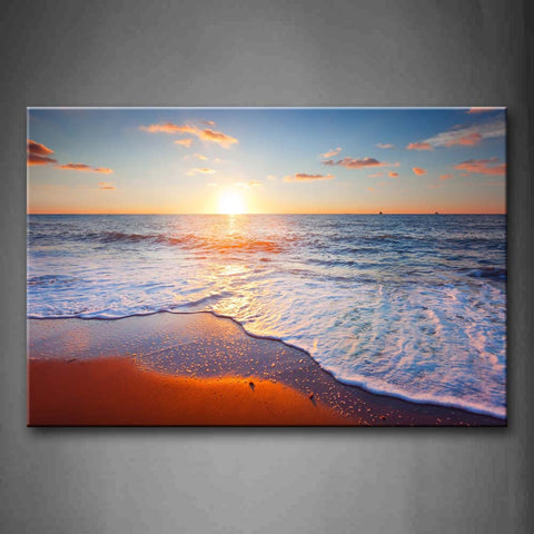 White Water And Orange Sand On Beach Setting Sun Wall Art Painting The Picture Print On Canvas Seascape Pictures For Home Decor Decoration Gift 