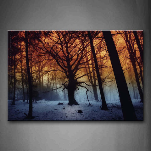 Snow In Forest And Yellow Sky  Wall Art Painting The Picture Print On Canvas Landscape Pictures For Home Decor Decoration Gift 