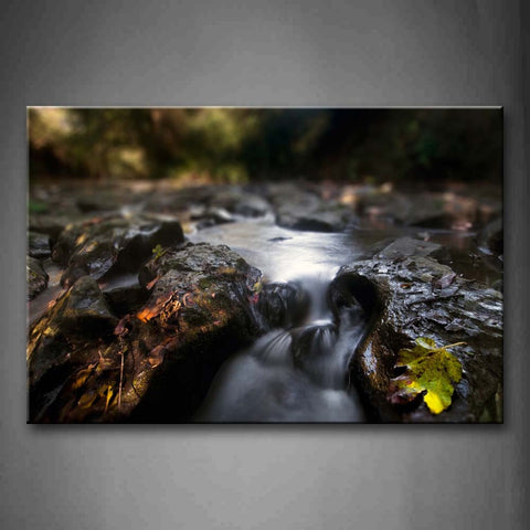 Small Stream Run On Rock Fallen Leaf Wall Art Painting The Picture Print On Canvas Landscape Pictures For Home Decor Decoration Gift 