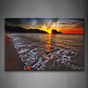 Orange Setting Sun Over Sea Beach Wall Art Painting Pictures Print On Canvas Seascape The Picture For Home Modern Decoration 