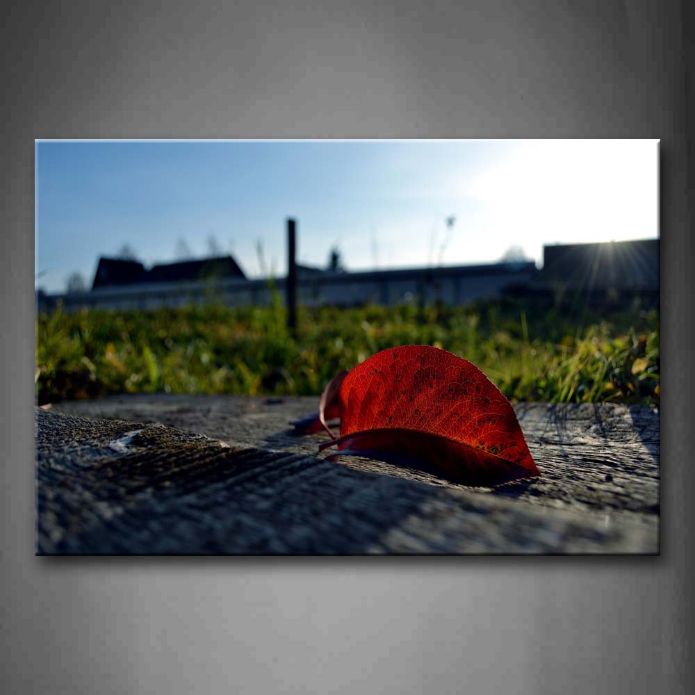 Two Red Fallen Leafs On Land Near Grassland Wall Art Painting The Picture Print On Canvas Landscape Pictures For Home Decor Decoration Gift 