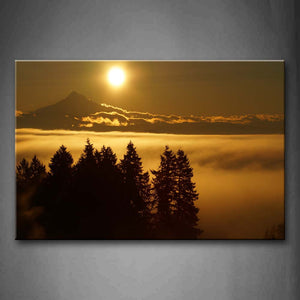 Setting Sun Over Mountain Sea Of Clouds Wall Art Painting The Picture Print On Canvas Landscape Pictures For Home Decor Decoration Gift 