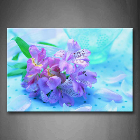 Purple Flowers With Green Leafs On Light Blue Floor Wall Art Painting Pictures Print On Canvas Flower The Picture For Home Modern Decoration 