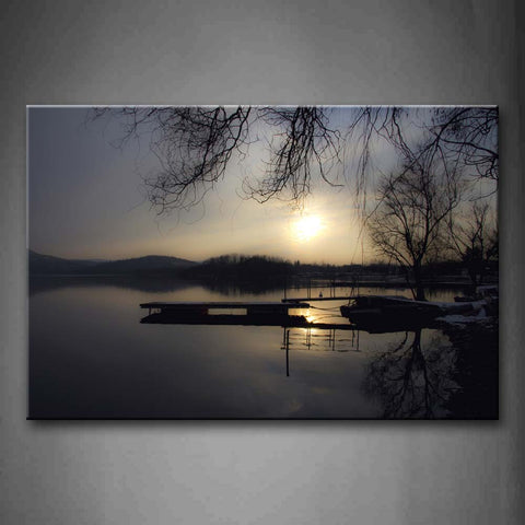 Sun Hill And Trees Reflect On Peaceful Lake Wall Art Painting The Picture Print On Canvas Landscape Pictures For Home Decor Decoration Gift 