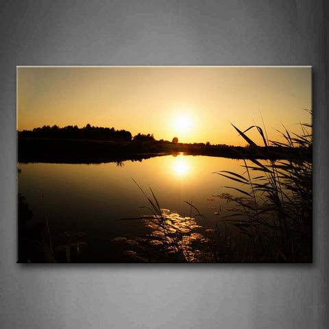 Setting Sun Reflect On Peaceful Lake Wall Art Painting The Picture Print On Canvas Landscape Pictures For Home Decor Decoration Gift 