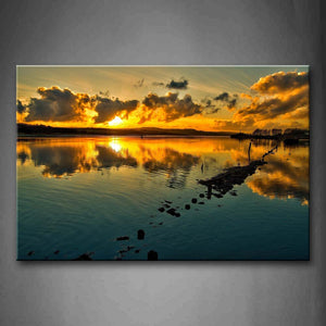 Golden Sunset Glow Reflect On Lake Wall Art Painting Pictures Print On Canvas Landscape The Picture For Home Modern Decoration 