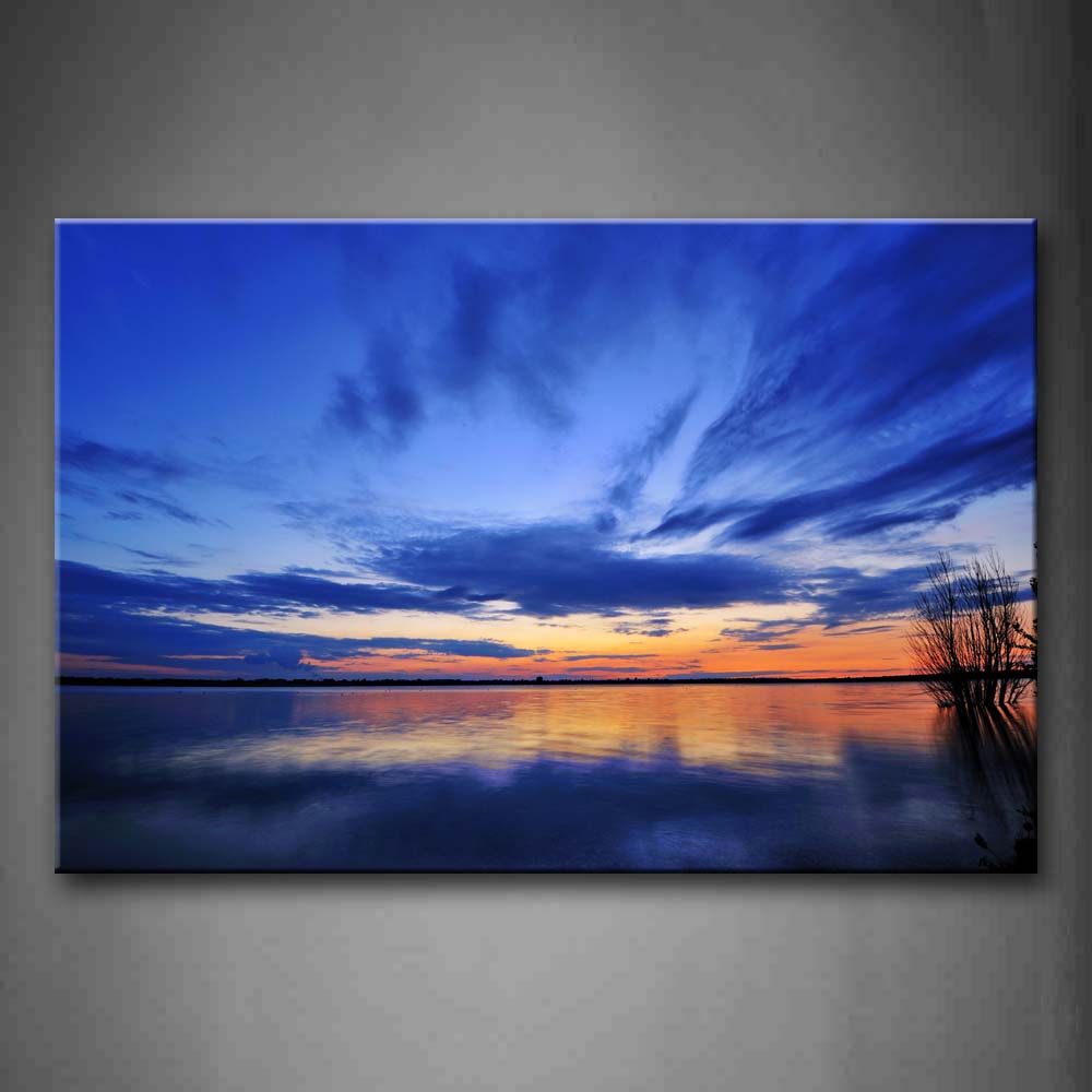 Sunset Glow And Blue Sky Reflect On Lake Wall Art Painting Pictures Print On Canvas Landscape The Picture For Home Modern Decoration 