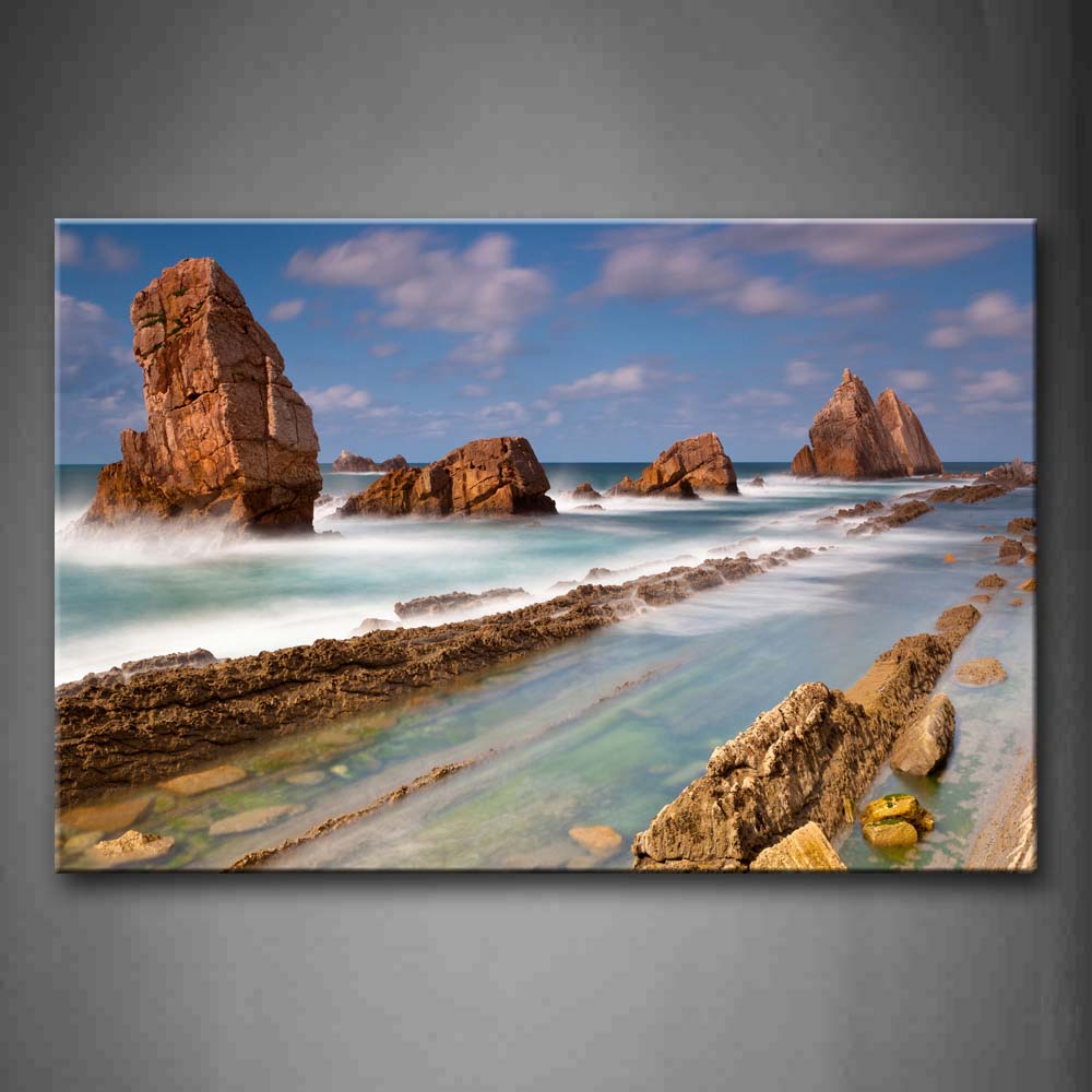 Four Big Rock And Track On Beach Wall Art Painting The Picture Print On Canvas Landscape Pictures For Home Decor Decoration Gift 